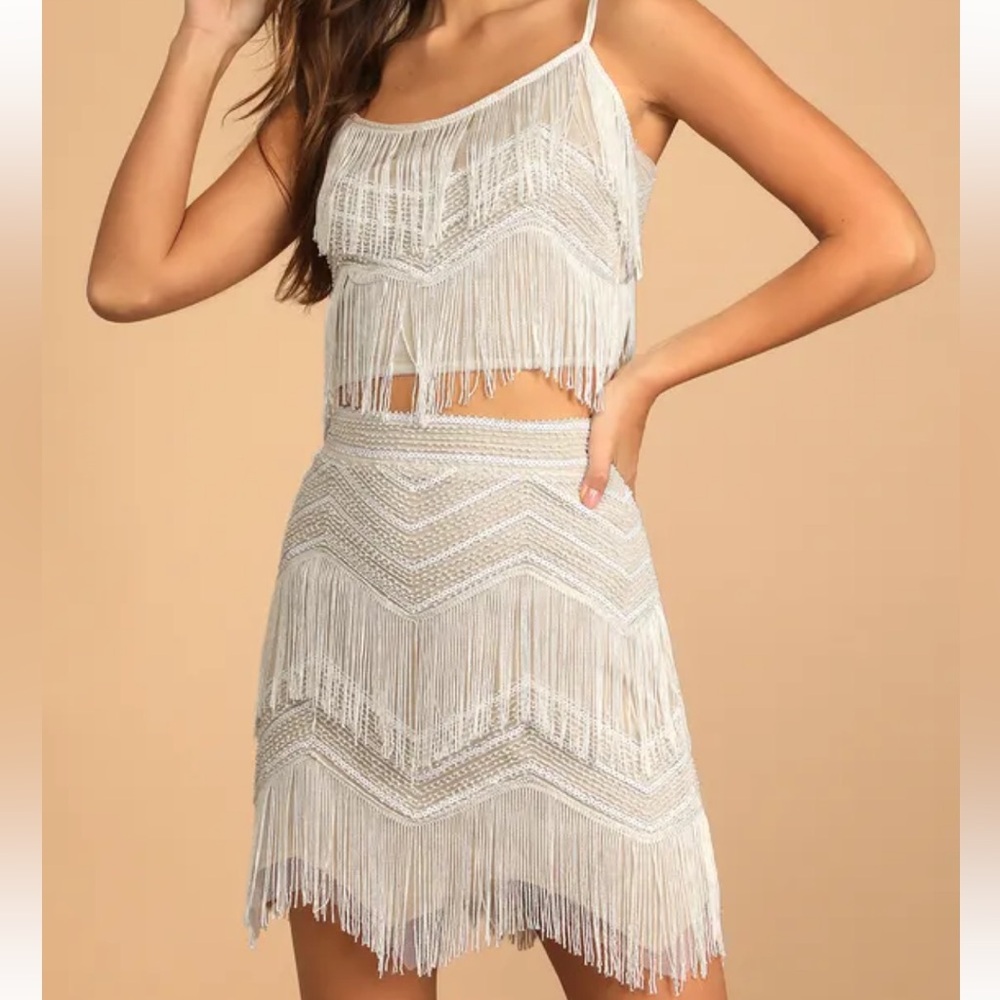 Lulus White Sequin Fringe Two-piece Mini Dress
